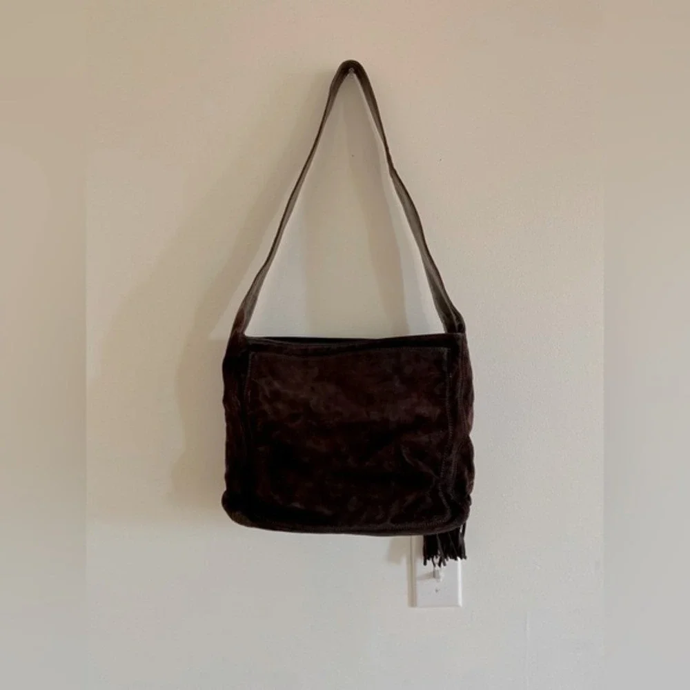 Chanel Suede Chocolate Brown CC Logo Tassel Shoulder Bag 90s Y2K Vintage Italy